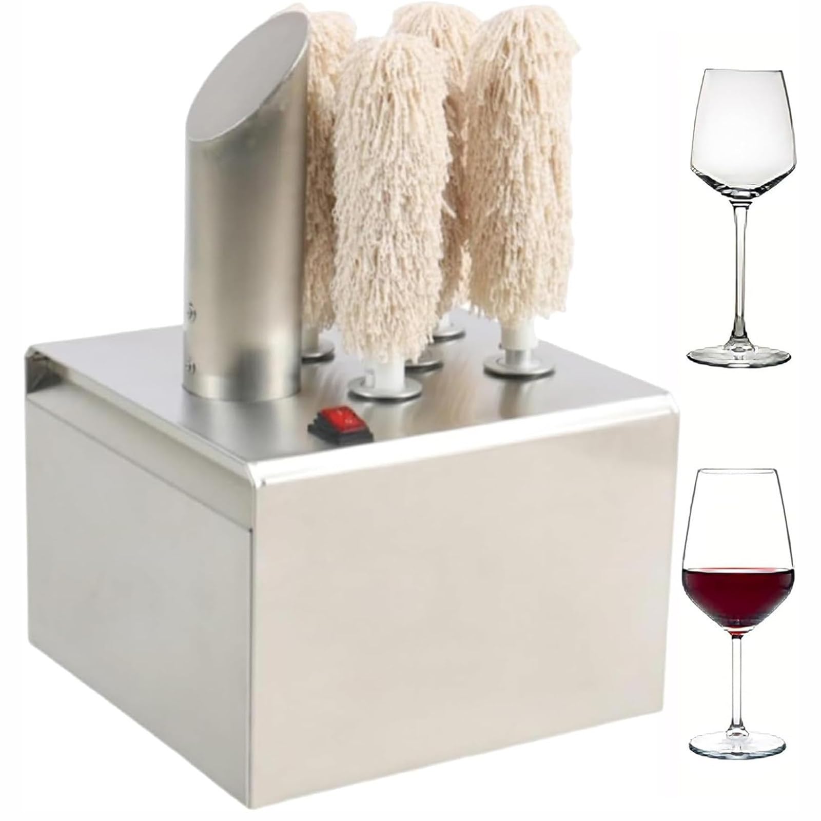 ZYLDDS Commercial Wine Glass Polisher Machine,Electric Glass Cleaning Machine with 3/5/8 Cloth Polishers,360° Cleaning Without Dead Angles for Hotels 5Heads
