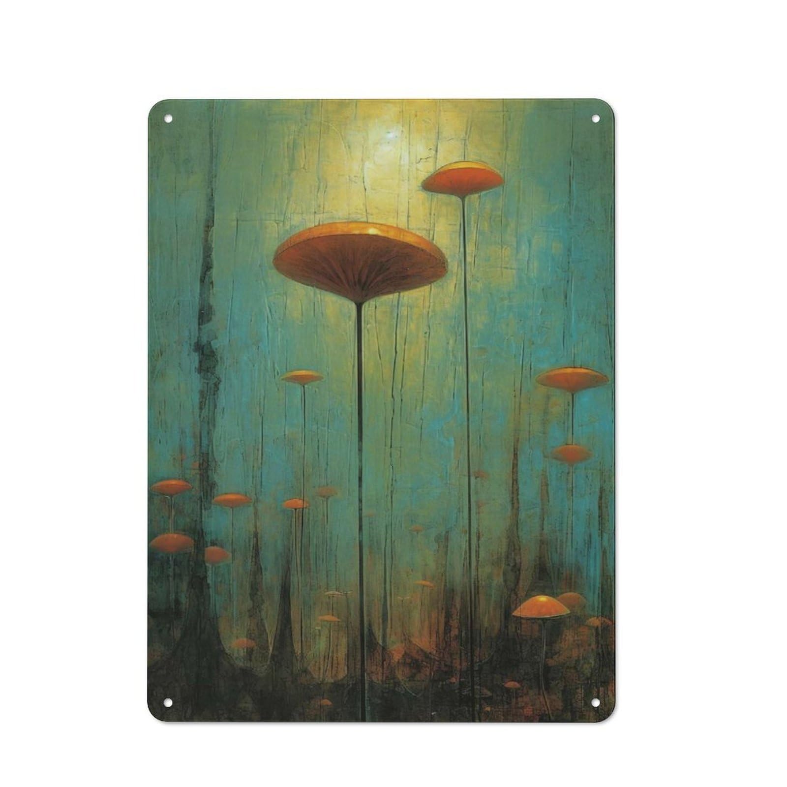 Junmoney Style Surreal Mushroom Forest Warehouse Metal Wall Decor 40X30cm, Metal Wall Sign For Workspace, Cafe, Hallway Or Garage