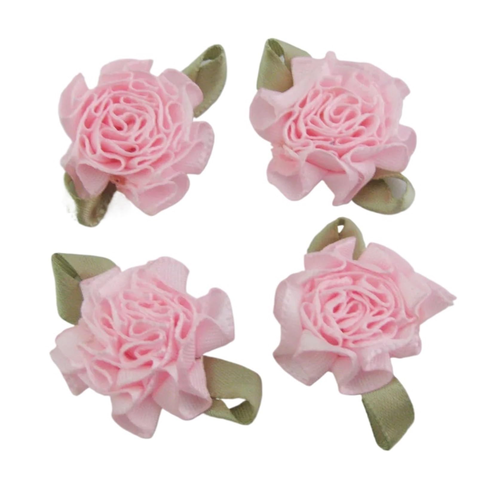 30Pcs About 1" Rosettes Ribbon Flowers With Leaf 30MM Accessories DIY Crafts Sewing(Pink)