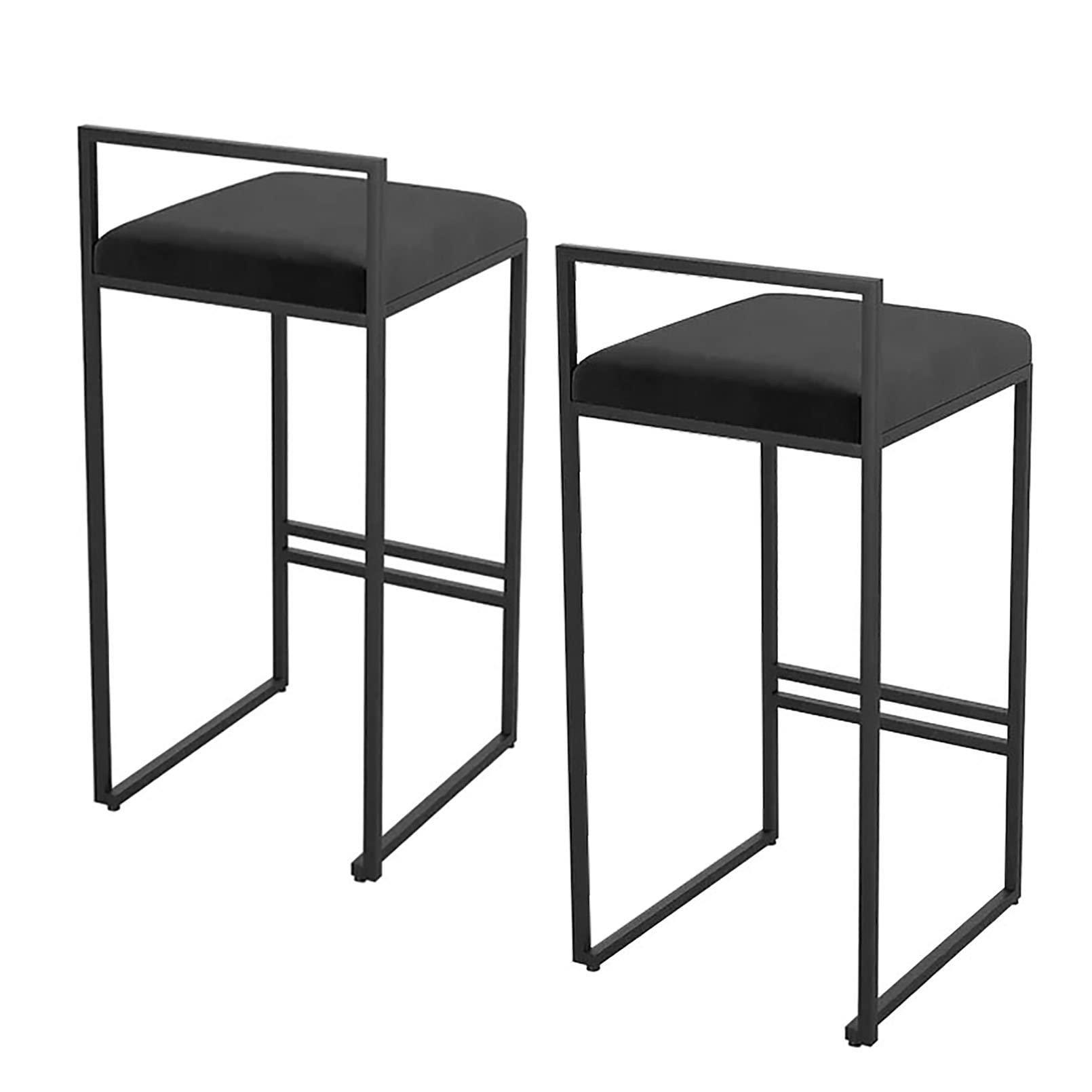 Tabouret de bar en velours lot de 2 avec dossier et pieds en métal noir pour îlot de cuisine
