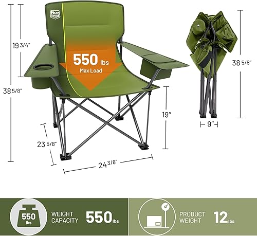 Miniatura 2 de TIMBER RIDGE Silla de campamento plegable de gran tamaño para adultos, soporte resistente de 600 libras con portavasos, bolsillo lateral para