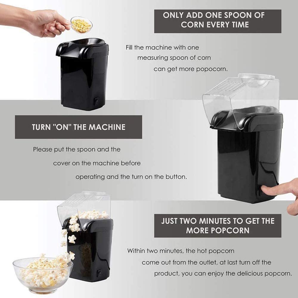 Macchina per Popcorn Macchina per Popcorn Macchina per Popcorn ad Aria Calda da 1100 W per Macchina per Popcorn ad Aria Calda Domestica Senza Olio Grasso per Un Massimo di 120 g di Mais