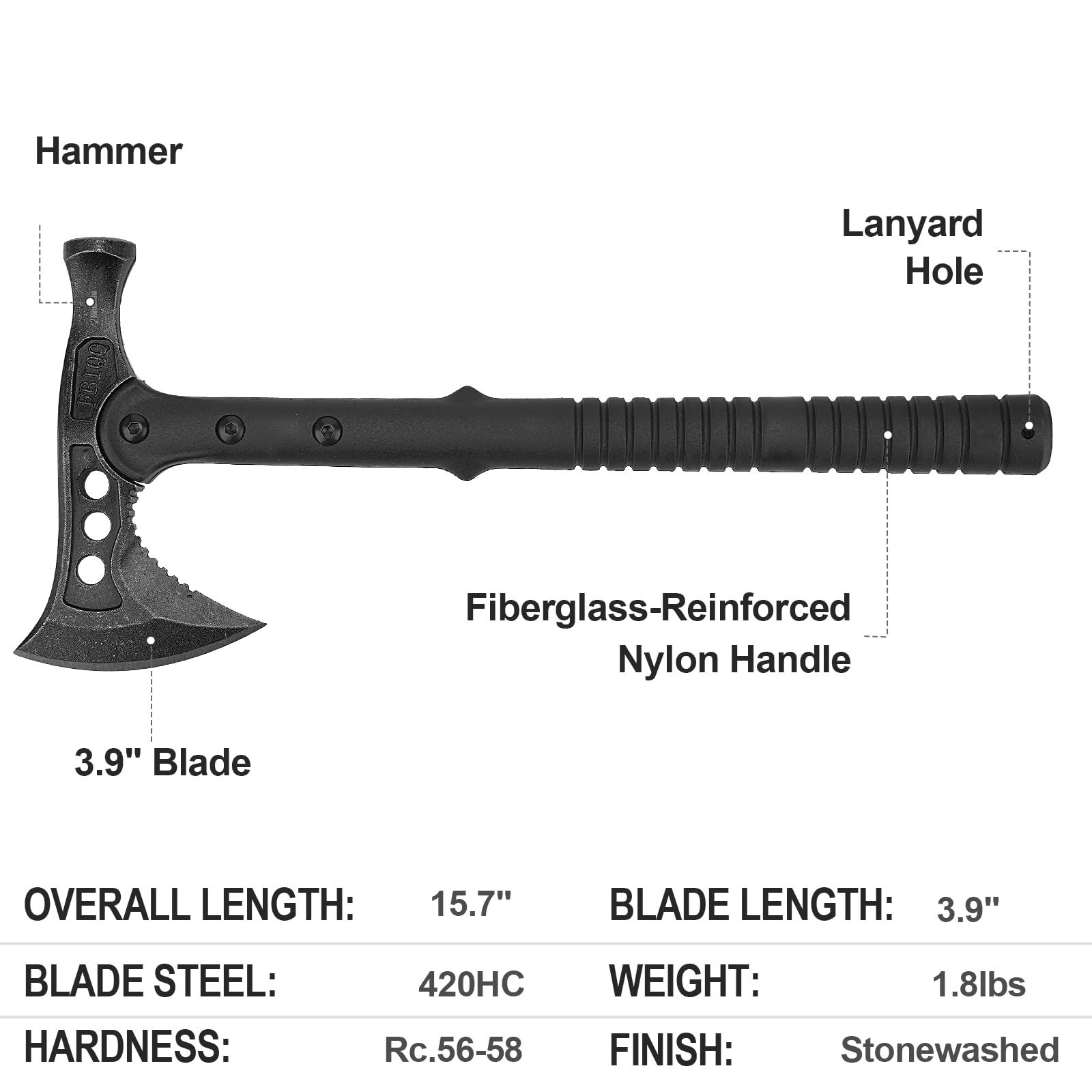 Hitdudu Camping Axe, Survival Chopping Hatchet with Sheath, Tactical Tomahawk with Hammer, Nylon Fiber Handle for Outdoor Survival Hiking Camping