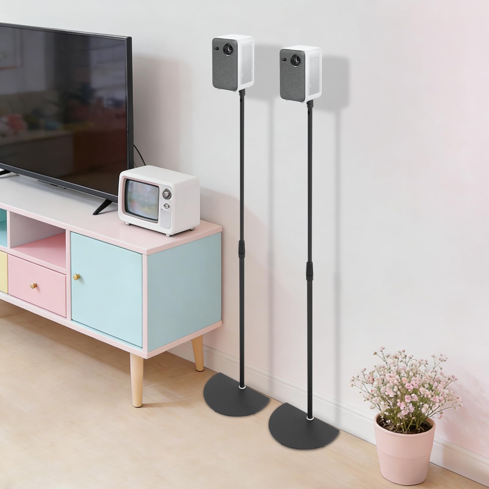 2 piezas de soporte de altura ajustable, soporte de altavoz de pie de 70 cm a 120 cm, soporte para altavoz trasero, soporte para altavoces para cine en casa, estudio y sala de estar, hasta 1,5 kg