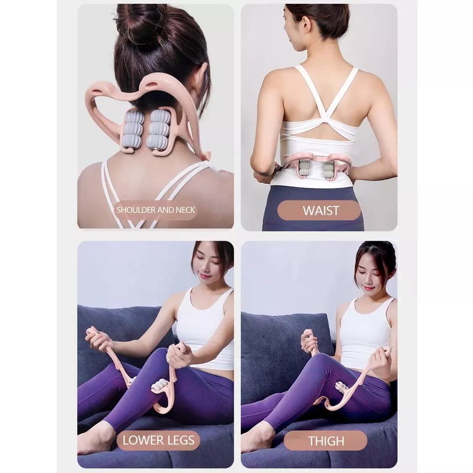 Image of 2 Pcs Acupressure 6 ball roller Neck Massager Trigger Point Roller for Legs Waist Neck & Shoulder Relaxer Pain Relief Handheld Shoulder Leg Calf Thigh & Back Waist Body Massager (Pink)