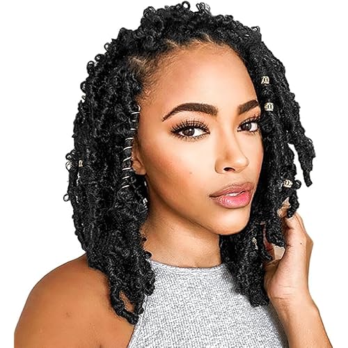 Niseyo 6 Packs Butterfly Locs Crochet Hair 12 Inch Pre Looped Distressed Locs Crochet Braids (1B)