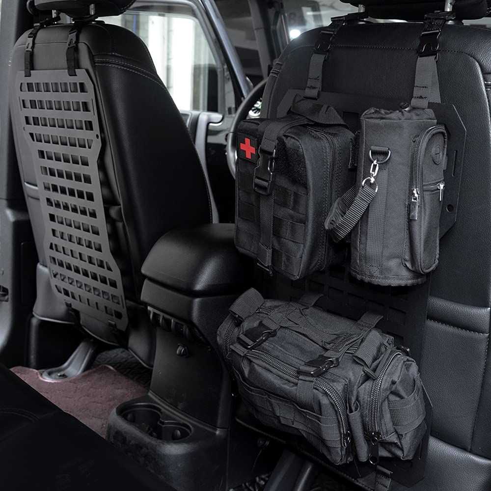 Two sets Tactical Rigid Molle Aluminum Insert Panel with Multifunctional Storage Bag,Medical First Aid Utility Pouch,Water Cup Bag Modular Platform and 20 Fastening Tape for Jeep,SUV,Car, 2