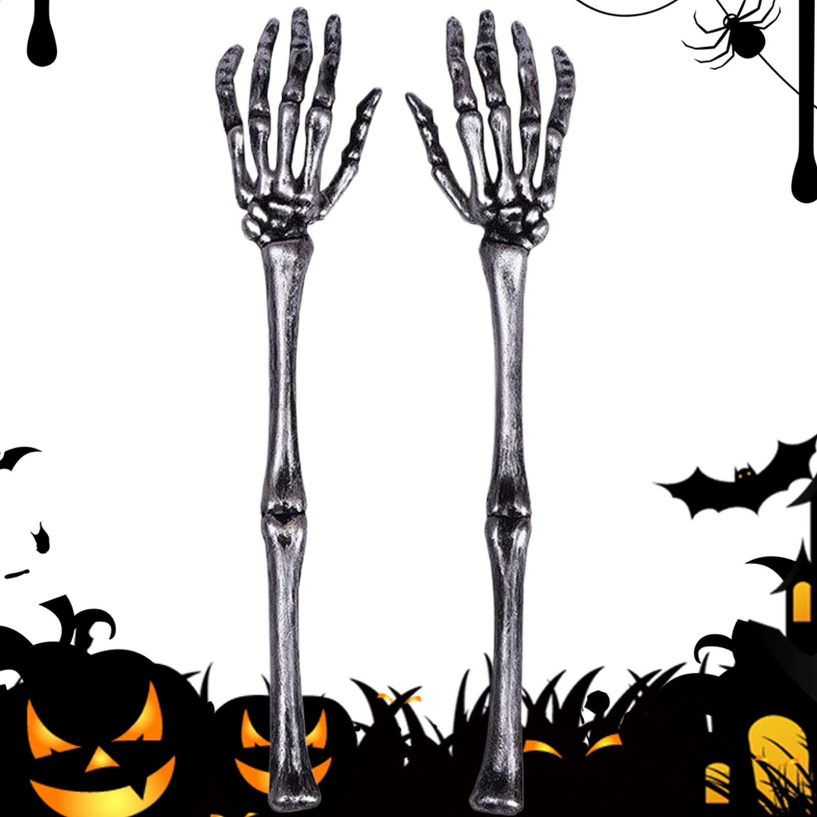 Jorzer Halloween Skeleton 1 Pair Halloween Skeleton Hand Bone, 12.6 In Human Arm with Hand, Scary Creepy Realistic Plastic Skeletons, Black