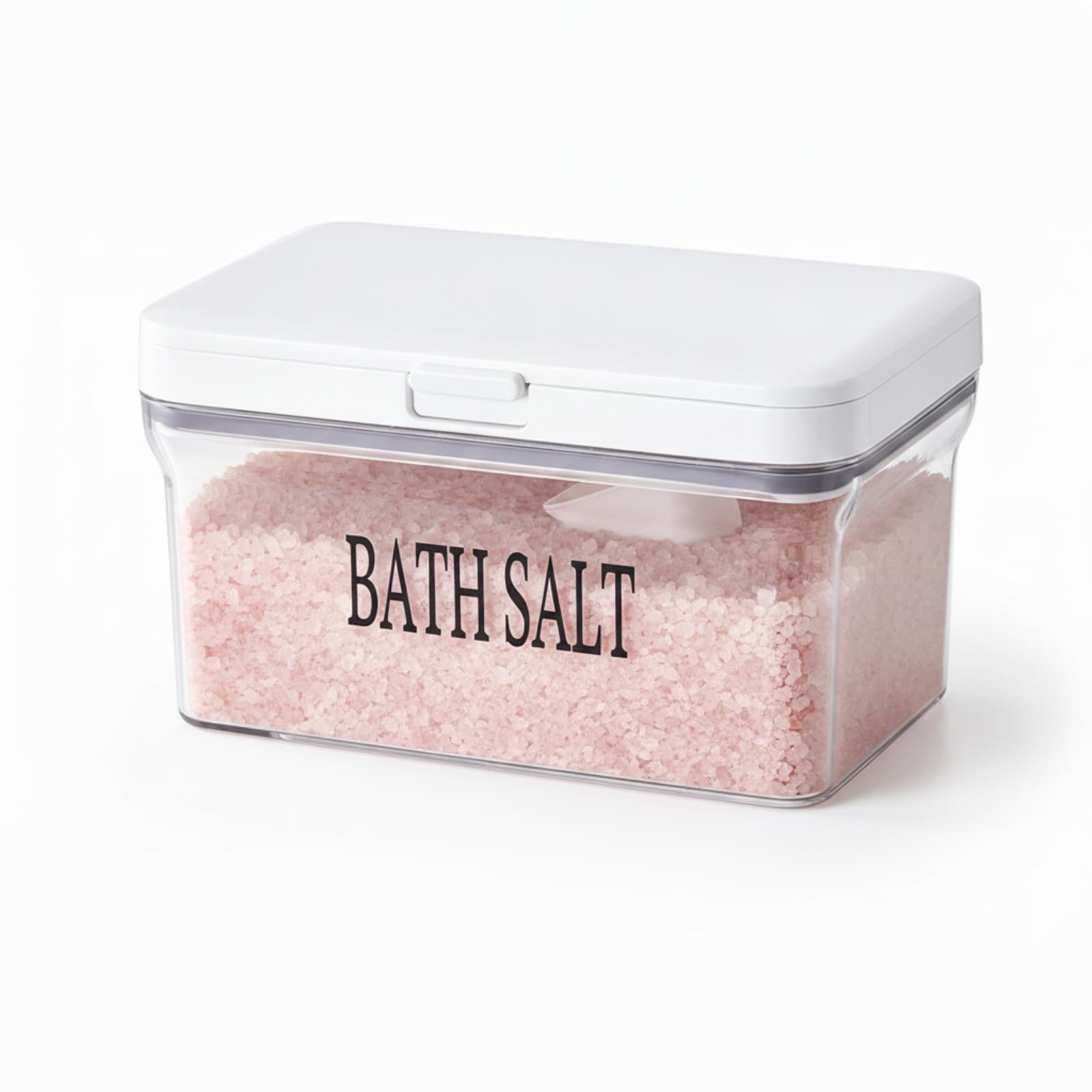 Punorric Bath Salt Jar with Magnetic Scoop, Salts Container One Touch Open, Salt Pot with Lid Clear 850ml Storage Jar for Bath Salts, Laundry Powder Storage, Sugar, Tea and Coffee