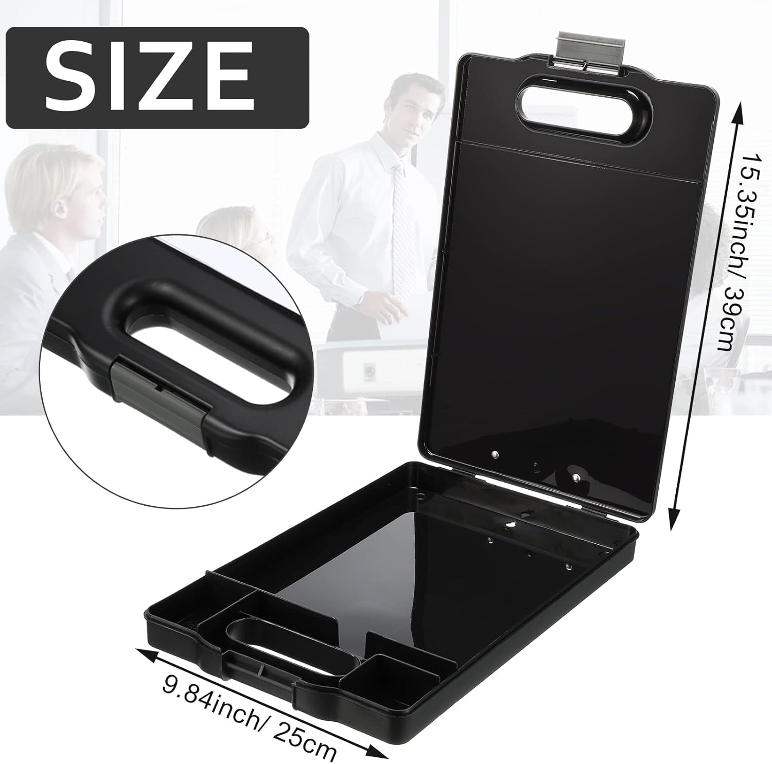 Fainne 6 Pcs Heavy Duty Clipboard with Storage and Handle Plastic Compartments Built-in Pen Holder Large Capacity Foldable Clipboard with Storage and Clip, 9.8x15.3(Black)