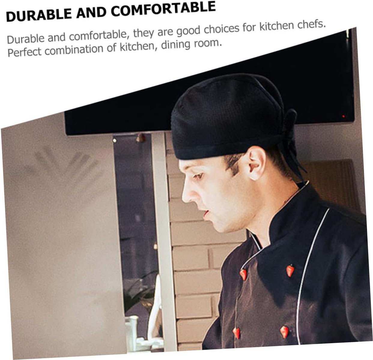 Restaurant Chef Hat Bandana Serving Cap Black Kitchen Uniform Hat for Men and Women, Adjustable Cooking Headwear for Food Service and Waitstaff