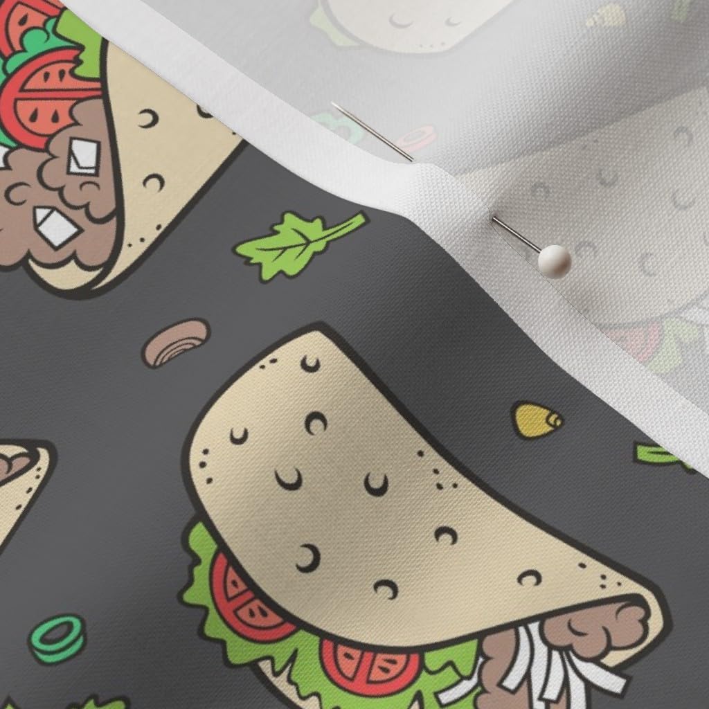 Spoonflower Fabric - Tacos Food Dark Gray Charcoal Taco Junk Mexican Mexico Printed on Petal Signature Cotton Fabric Fat Quarter - Sewing Quilting Apparel Crafts Decor