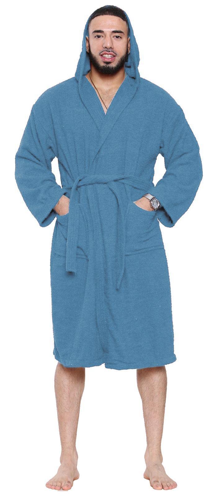 True Face Bath Robe Unisex Luxury Egyptian Cotton Towelling Dressing Gown High Absorbant Soft Towel Silver Grey -Shawl Size L Royal Blue - HDY