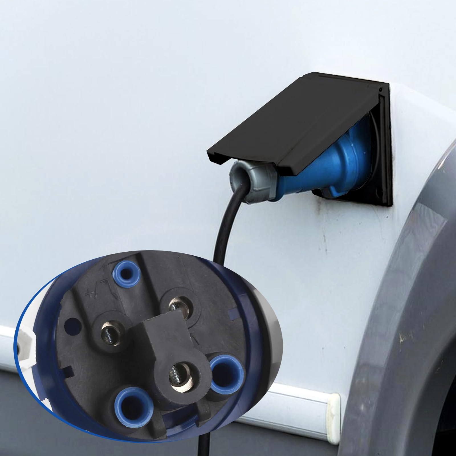 BORDEAG Presa CEE, presa di alimentazione da campeggio, 16 A, IP44, 220 V-240 V, con coperchio ribaltabile, spina di collegamento, roulotte, presa esterna per camper, roulotte, rimorchi