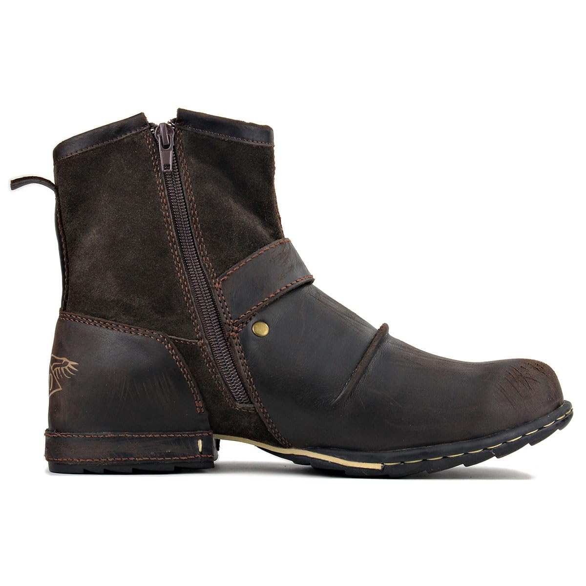 OSSTONE Herren Leder chukkastiefel Worker Biker Boots-Motorrad-Leder-Schuhe für reißverschluss Schnürstiefeletten Boots OS-5008-1-NH-DE-R