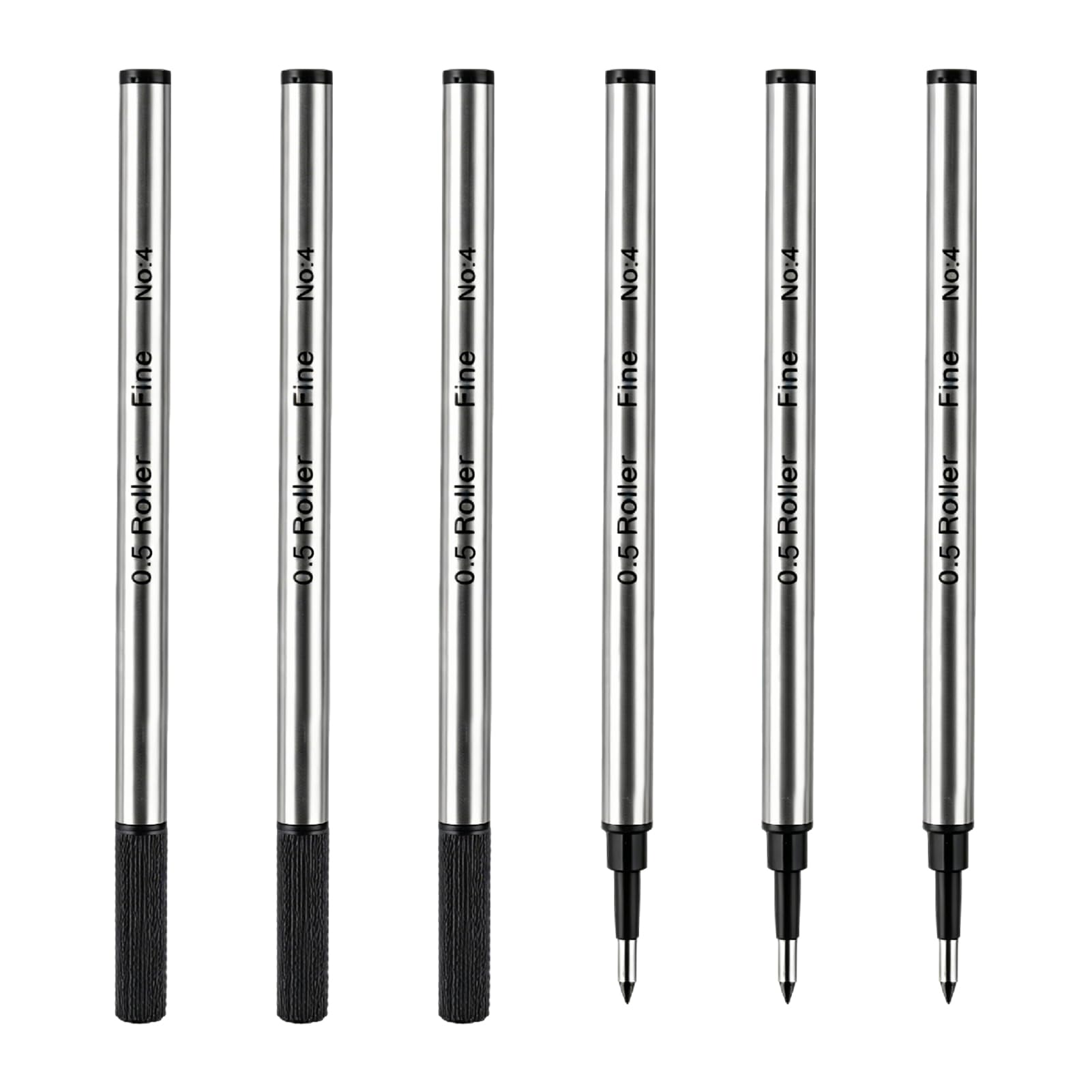 6 PCS Rollerball Pen Refills, Pen Refills 0.5mm Black Ink 4.37 Inch Metal Refill Compatible with Parker Waterman Rollerball Pens Smooth Writing Quick Dry Ink Replacement for Office School Business Use