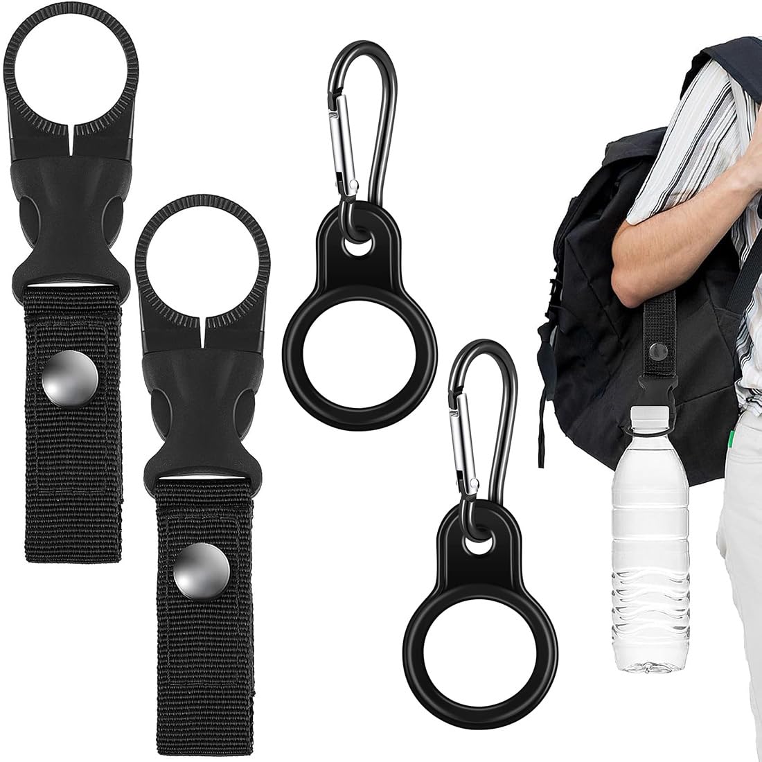 SGYKJ 2 stuks tactische flessenhouder, voor Molle drinkfleshouder riem, waterfles tas, draagbare rugzak fleshouder tas met trekkoord, camping drankhouder riem 2 karabijnhaken