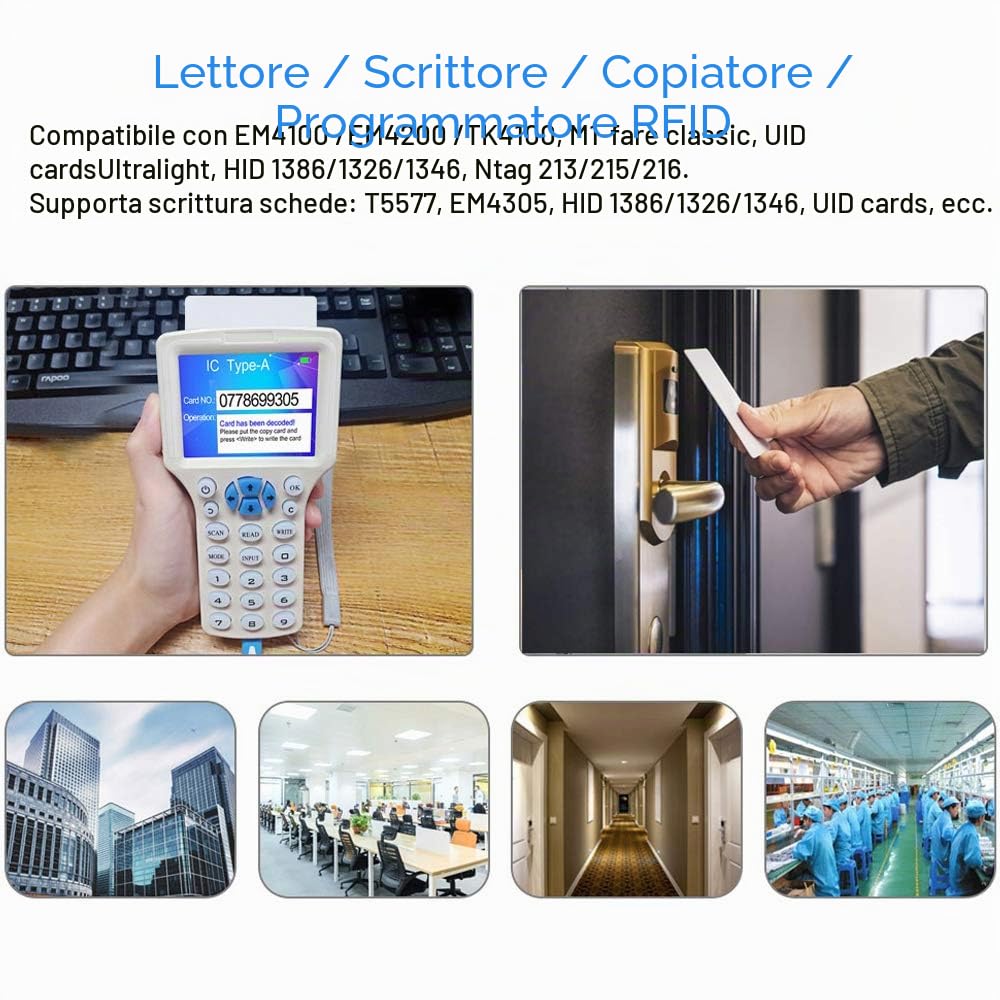 CIFY Programmatore di schede IC HID ID, lettore NFC, scrittore/lettore/duplicatore di accesso RFID a 10 frequenze 125KHz 13,56MHz, con interfaccia USB, 10 carte chiave T5577 / UID gratuite