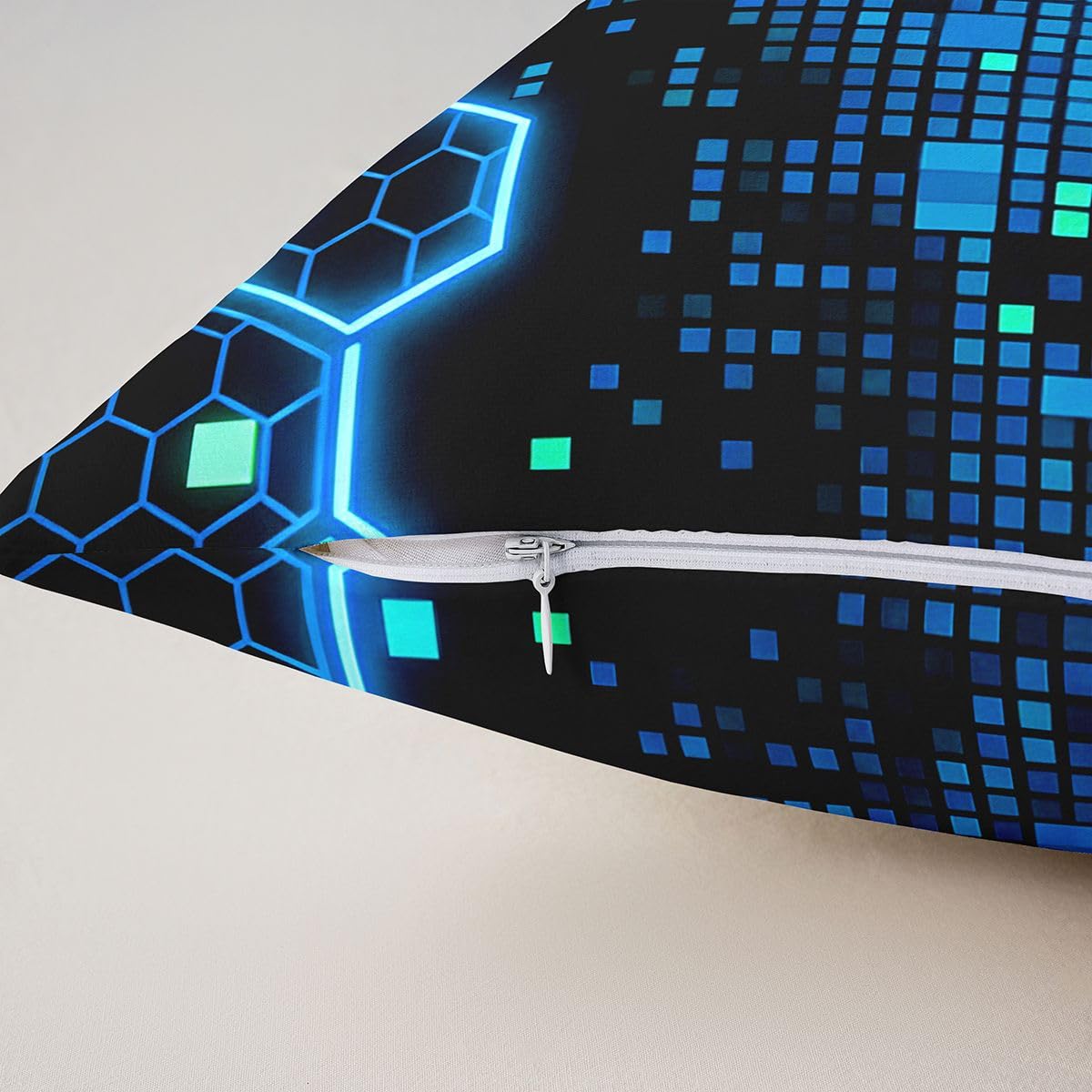 Paquete de 4 fundas de cojín hexagonales de panal de abeja azul neón, 45 x