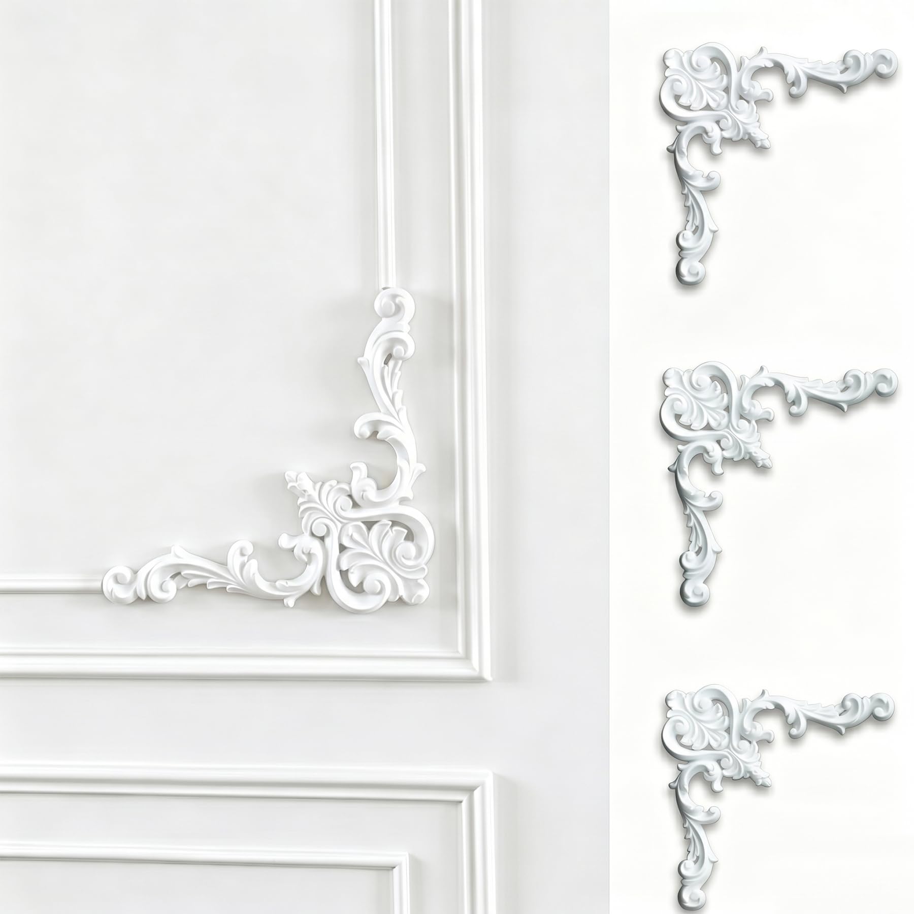 4 PCS Angolari Decorativi per Pareti E Soffitti in PU Modanature Angolari 3D con Decorazioni Floreali Profili Decorativi Verniciabili per Cornici E Angoli Elegante Finitura