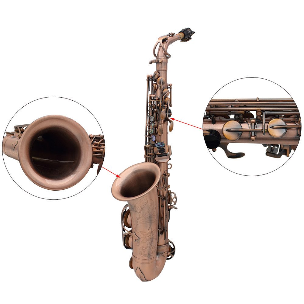 Btuty Eb Eb Saxophone alto en forme de coquille d'ormeau avec étui et gants de nettoyage (Rouge brun)