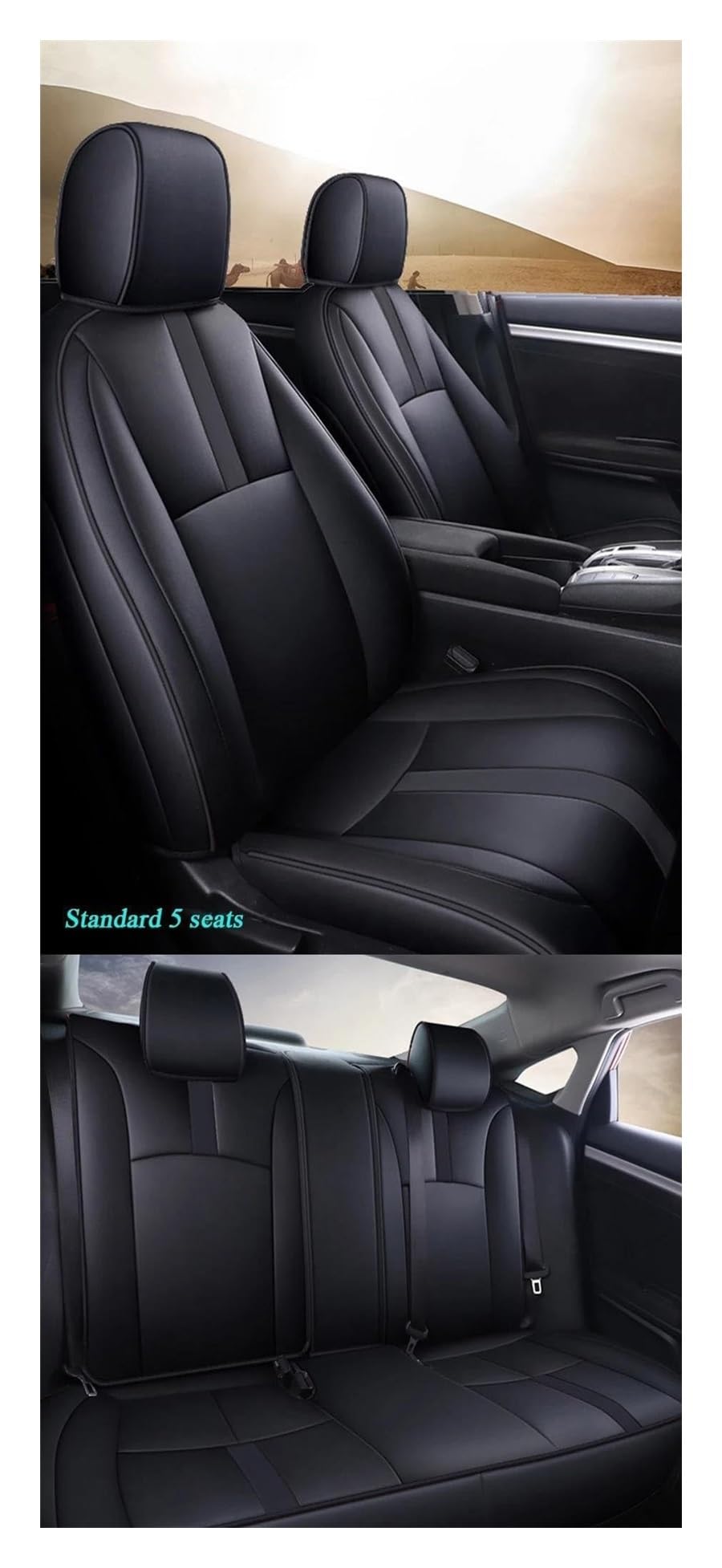 Funda Asiento Coche para Select para Civic 2016-2021 Años Juego Completo Moda Fundas Asiento Coche Polipiel Impermeables Fundas Especiales para Asientos De Coche(Negro)