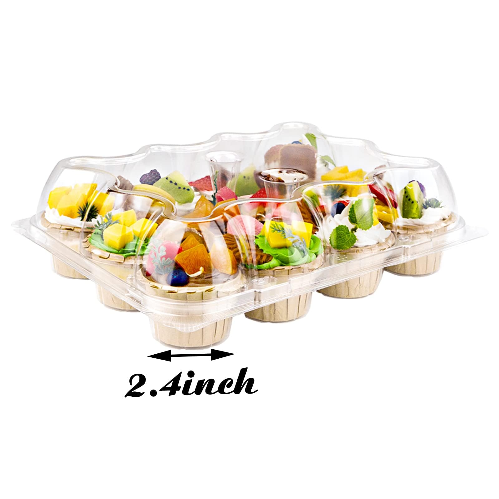 12 unidades x 15 juegos de recipientes para cupcakes, 12 cajas de plástico para cupcakes de plástico transparente desechables con tapa alta desmontable 5