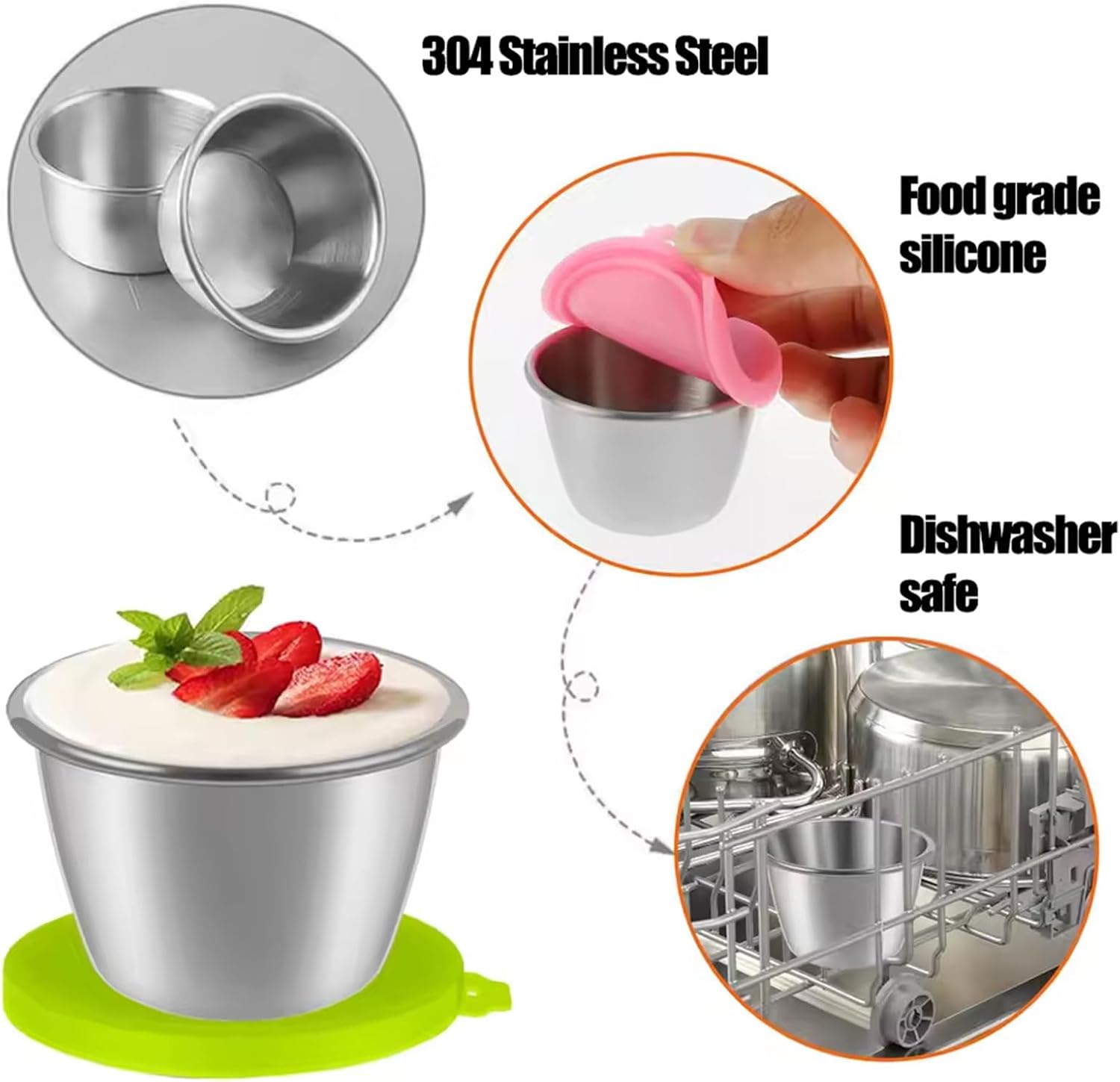 PandaEar 6 Pack 2.4 oz Stainless Steel Condiment Containers with Leakproof Silicone Lids, Reusable Small Sauce Cups for Salad Dressing, Lunch Box, Travel & Meal Prep, Dishwasher & Freezer Safe - Image 4