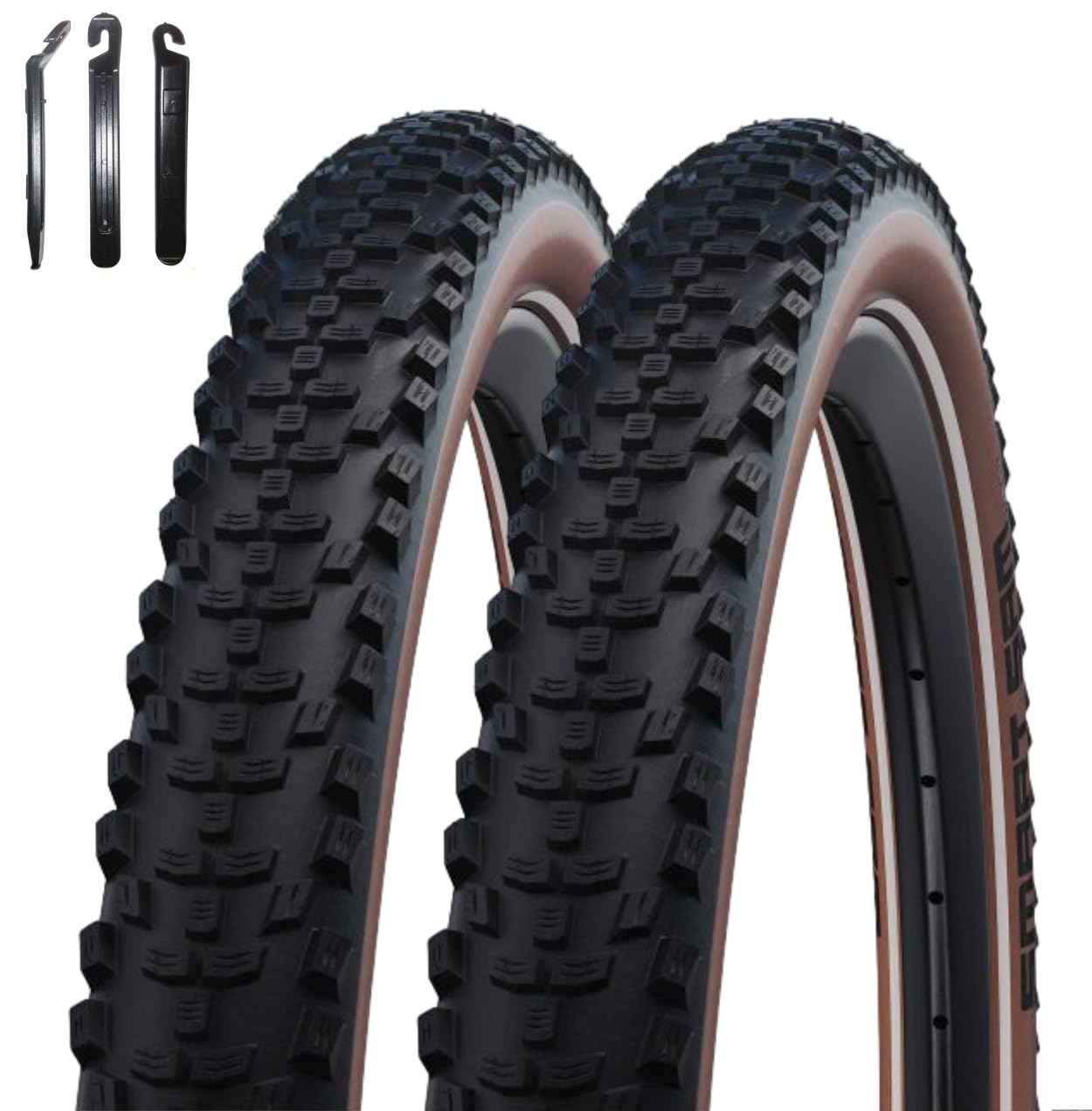 Lot de 2 pneus de vélo 26 x 2,10, 27,5 x 1,95/2,1 | 29 x 2,1/5,7 cm 60 TPI de rechange et chambres à air avec démonte-pneus compatibles avec vélo de montagne/tout-terrain