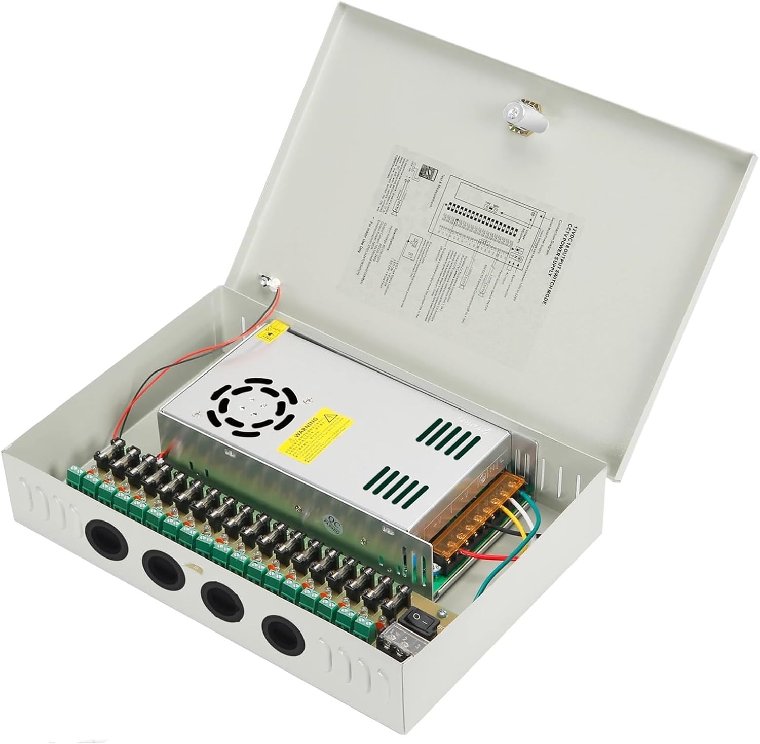 CCTV Power Box, 18 Port Channel DC 12V 30A 360W Power Distribution Metal Fuse AC 110/240V Surveillance Camera (Size : 220V, Color : 360W)