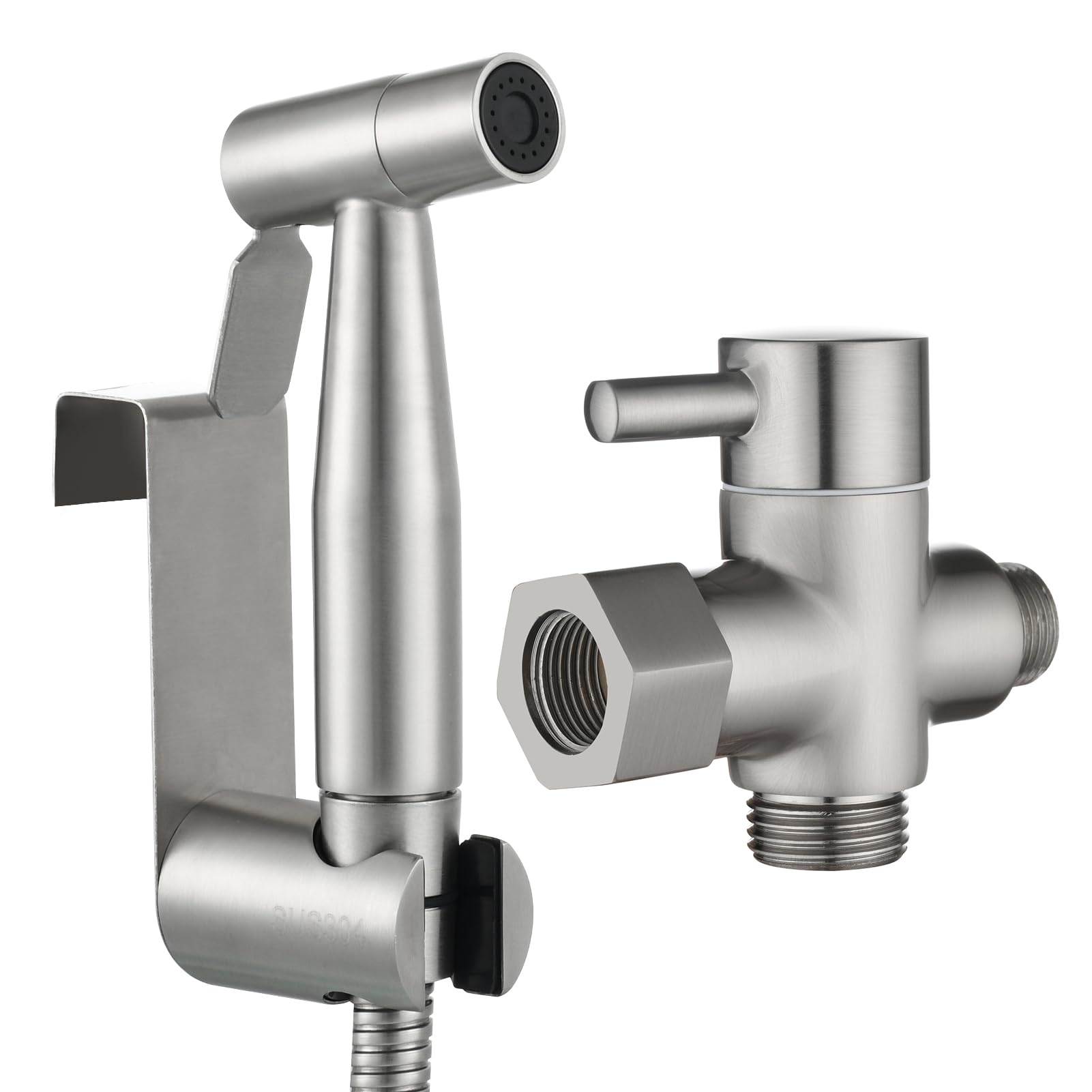 Tecmolog Kit Douchette Wc Acier Inox Douchette à Main Bidet avec Vanne WC 3 Voies 3/8"-12/17 et Tuyau de Douche 1.2m, Idéal pour WC Suspend, WS024F8