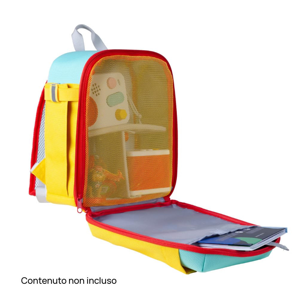 FABA Zaino Zipi per bambini dai 3 anni, dimensioni 23×27,5×15 cm, tessuto colorato, spallacci e schienale imbottiti