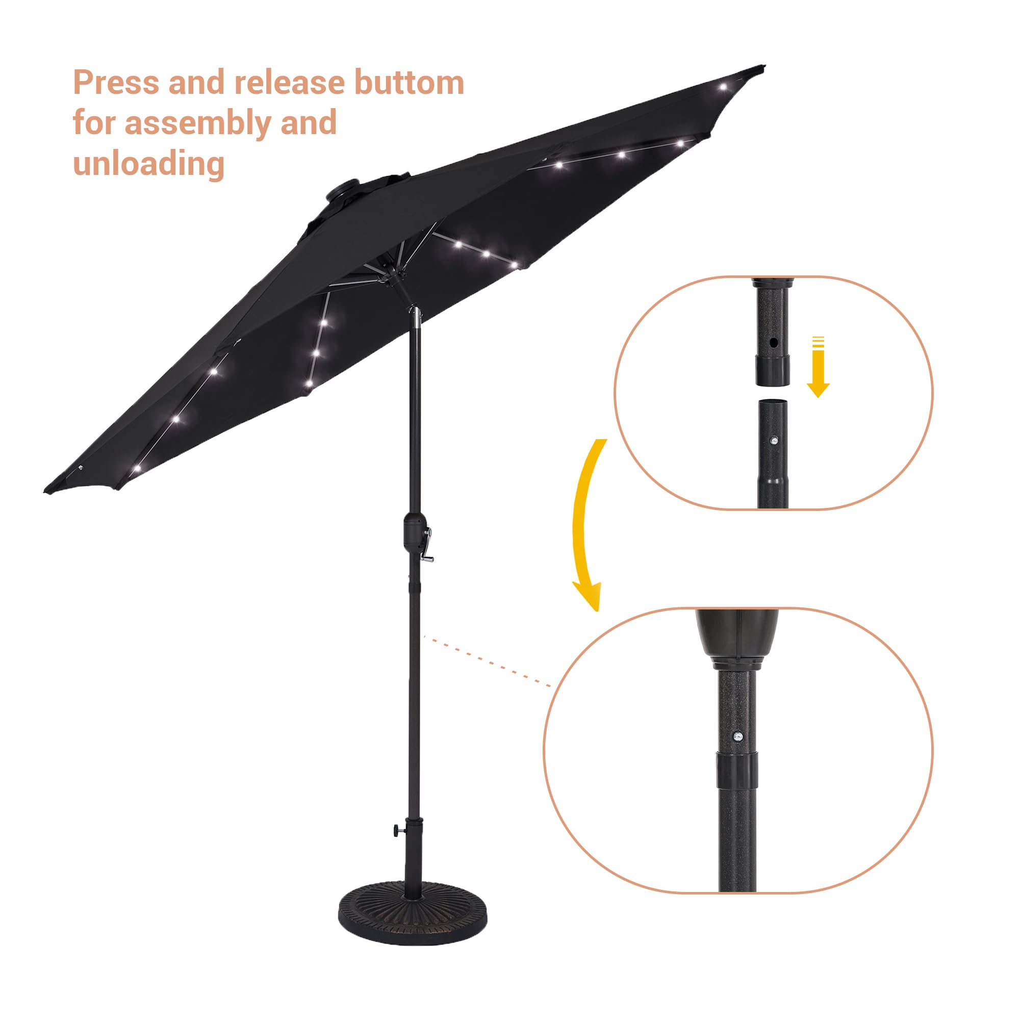 SANLUCE 9FT patio umbrella with solar lights, umbrella outdoor patio with Push Button Tilt and Crank Market Umbrella 8 Sturdy Ribs UV Protection Waterproof for Garden Deck Backyard Pool