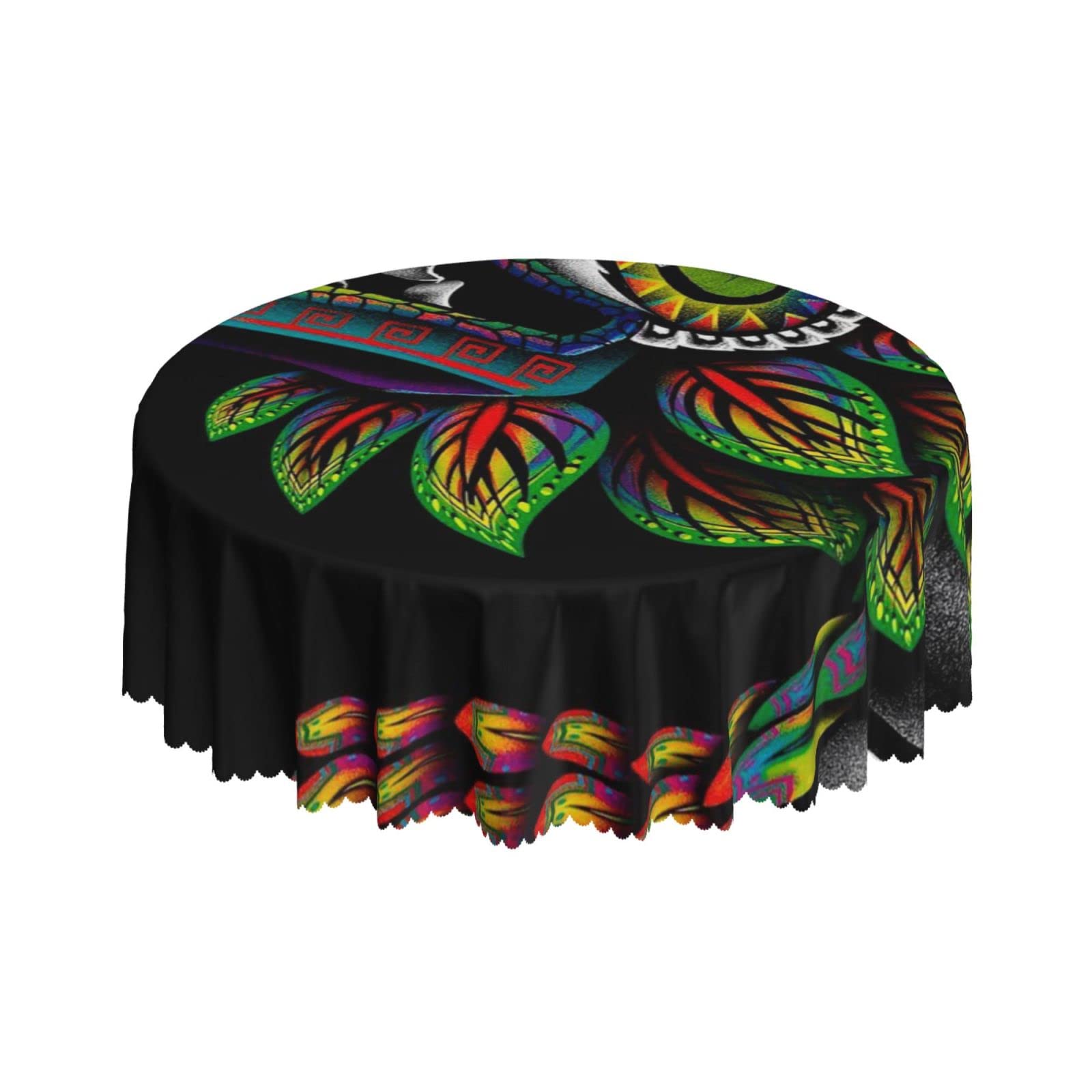 Lsjuee Mayan Dragon Colorful Tribe Round Tablecloth 60 Inch Printed Washable Tablecloth for Dining Party Holiday Fall Home Decorative