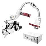 Dental Loupes with Light 3.5X420mm Magnifying Glass, Binoculars Angle Adjustable Head Loupes with LED Light, Aluminum Box Silver