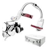 Dental Loupes with Light 3&period;5X420mm Magnifying Glass&comma; Binoculars Angle Adjustable Head Loupes with LED Light&comma; Aluminum Box Silver