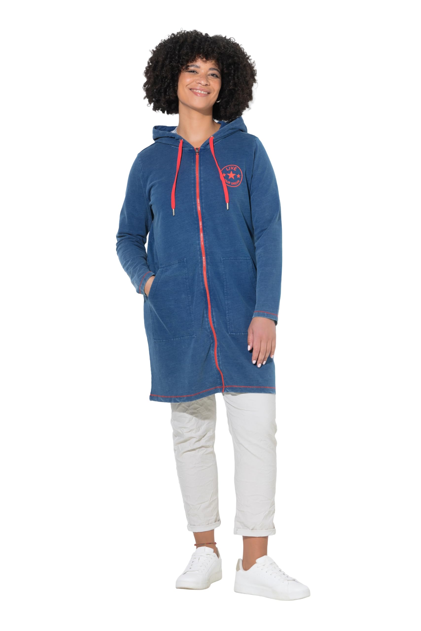 Angel of Style Damen große Größen Übergrößen Plus Size Sweatjacke, längerer Komfort Fit, Kapuze, Farb-Akzente 848790