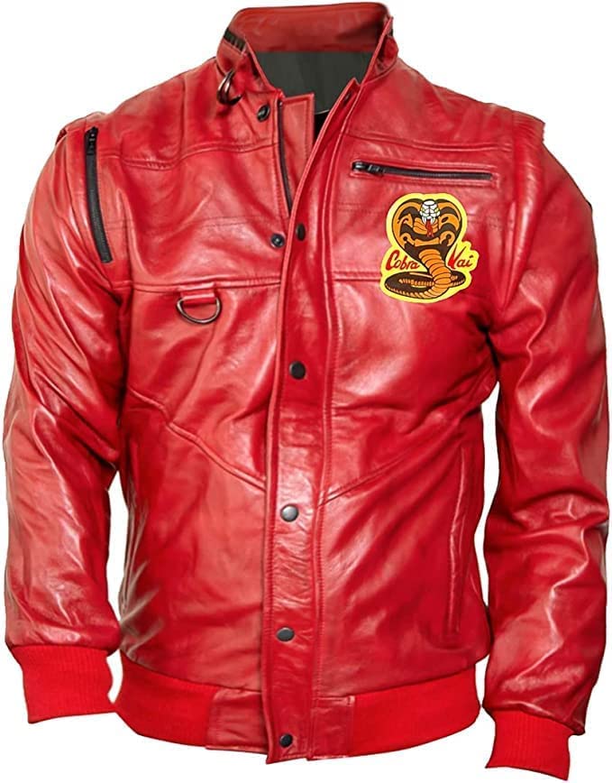 Johnny Lawrence karate kid Red Faux Leather Jacket For Mens