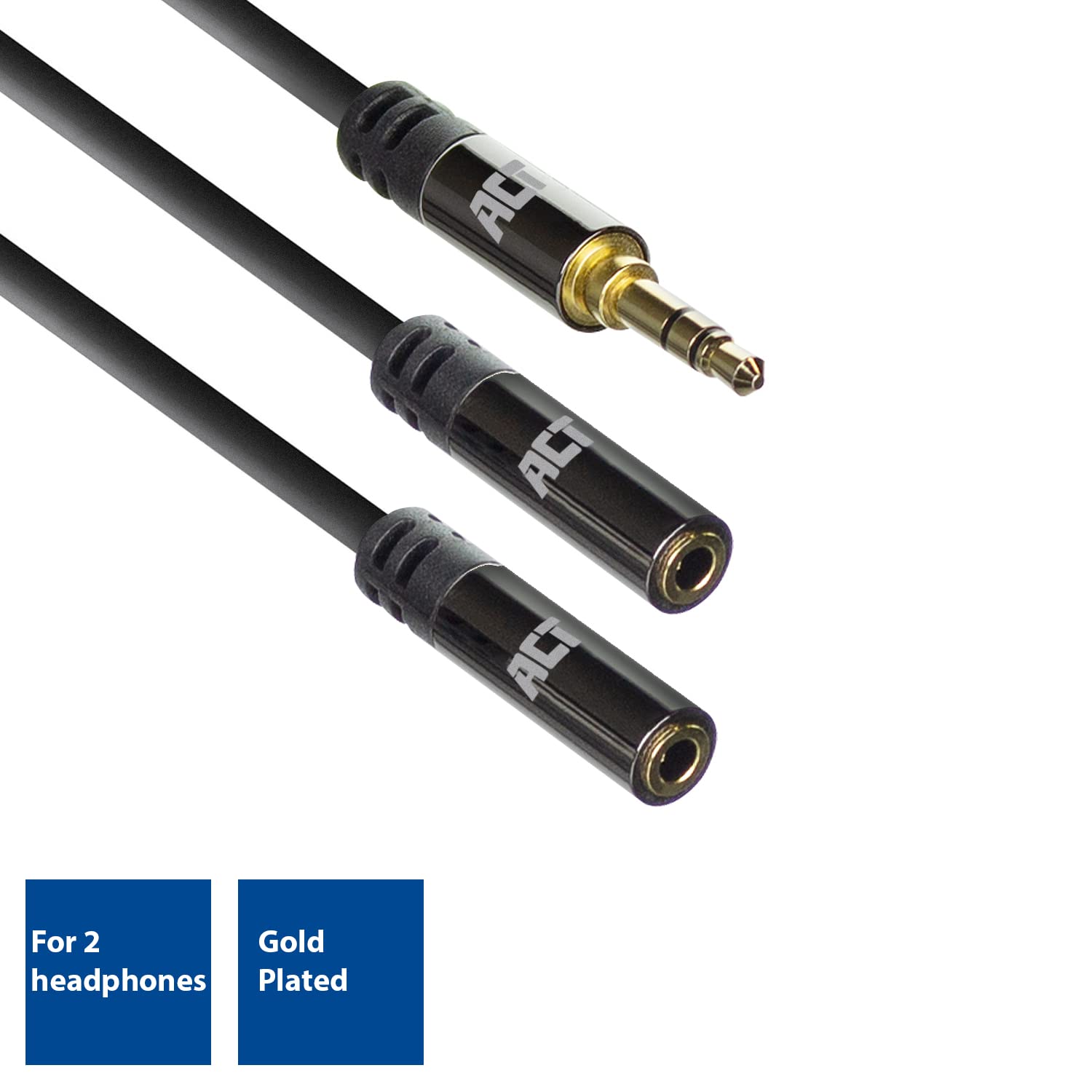 ACT Câble répartiteur audio de haute qualité avec prise jack mâle 3,5 mm vers 2 prises femelles AC3620 0,15 m