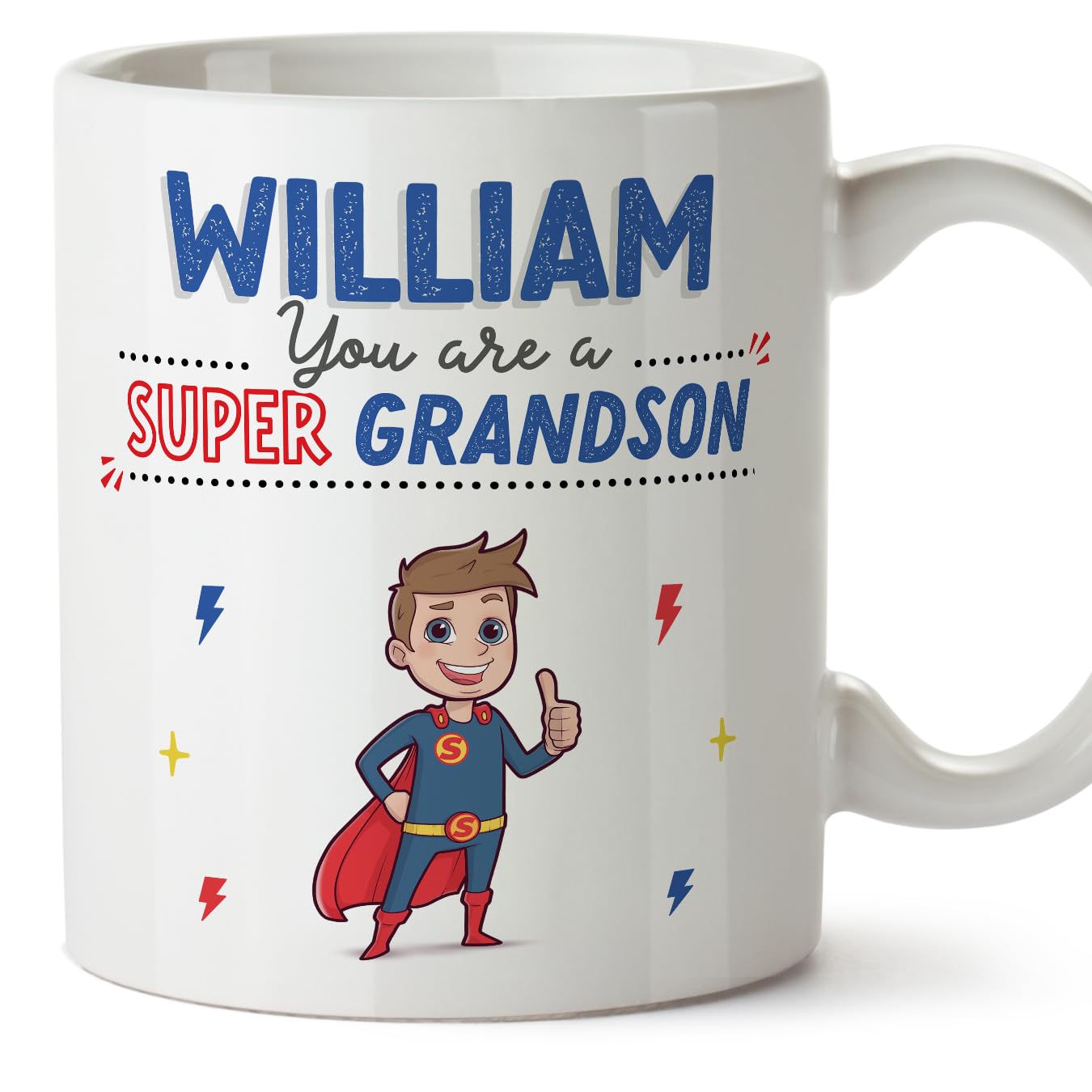 MUGFFINS Personalised Mug for Grandson - in English - You are Super! - Funny Custom Gift - Ceramic 11oz Mug