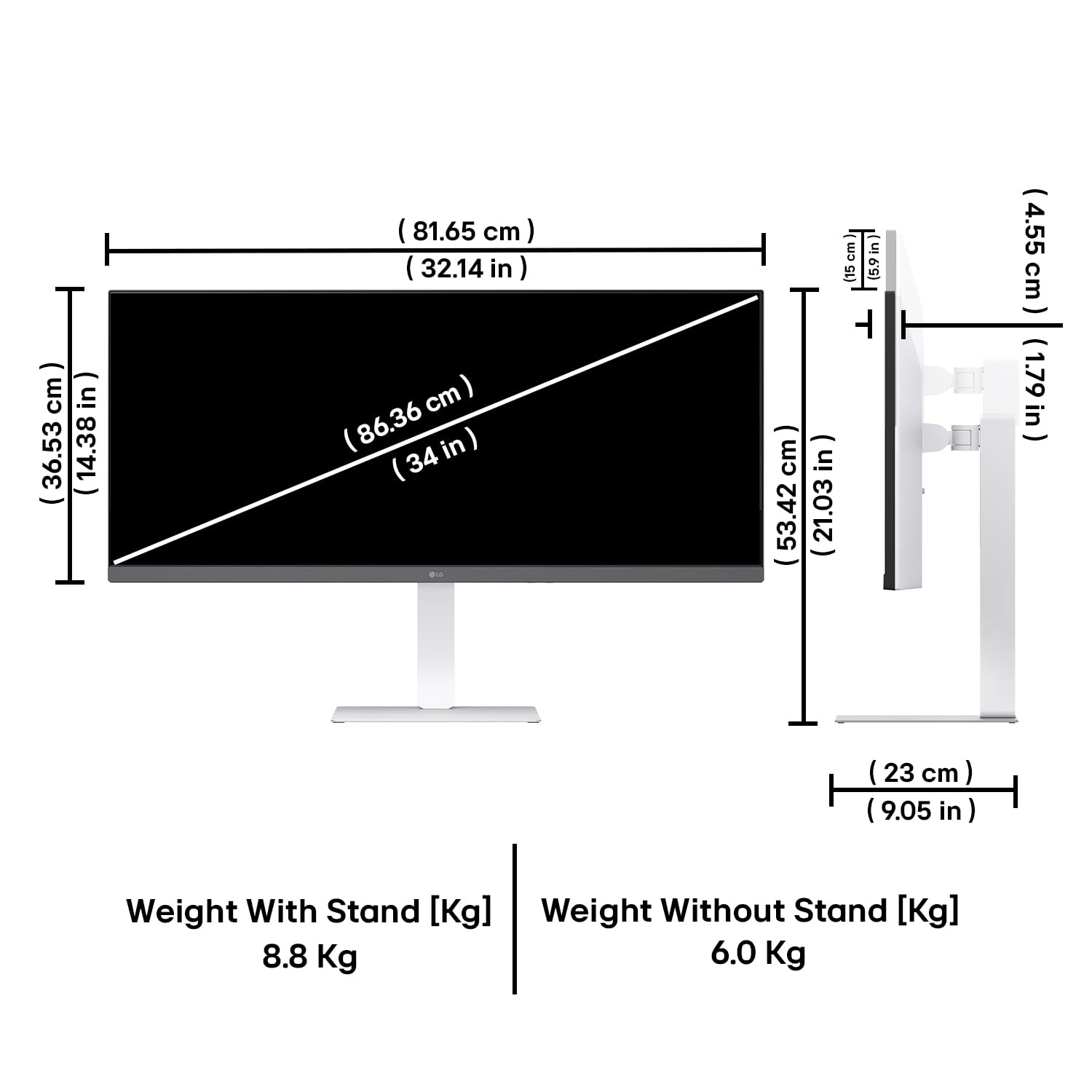LG 34U530A 86.36cm (34 Inch) UltraWide WFHD (2560x1080) IPS Monitor, Anti-Glare, HDR10, 3-Side Virtually Borderless, HDMI, DP, USB-C, Speakers, Tilt/Height/Swivel Adjustment Slim Stand (White) — Amazon image 7