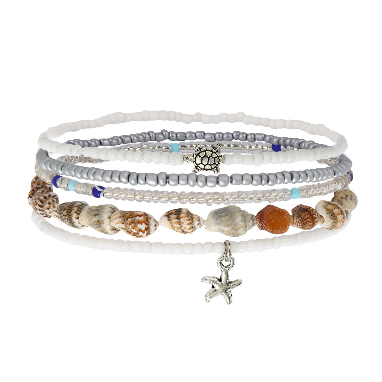 xinxingin 5 Piece Beach Jewellery for Women, Anklets for Women Fancy, Boho Fashion Foot Chain Set with Resin Starfish, Pearl Beads, Shell Charms, Adjustable Wax Line for Summer Wear, Beach Vacations, Festivals-picture-28