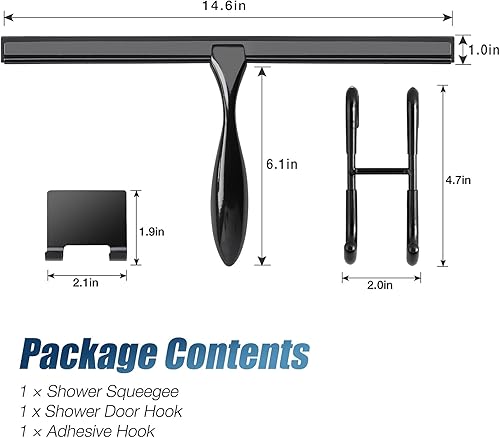Miniatura 4 de Simtive Juego de escobilla de ducha de 14 pulgadas, incluye gancho para puerta de ducha y gancho adhesivo, escobilla para puertas de ducha, espejo y