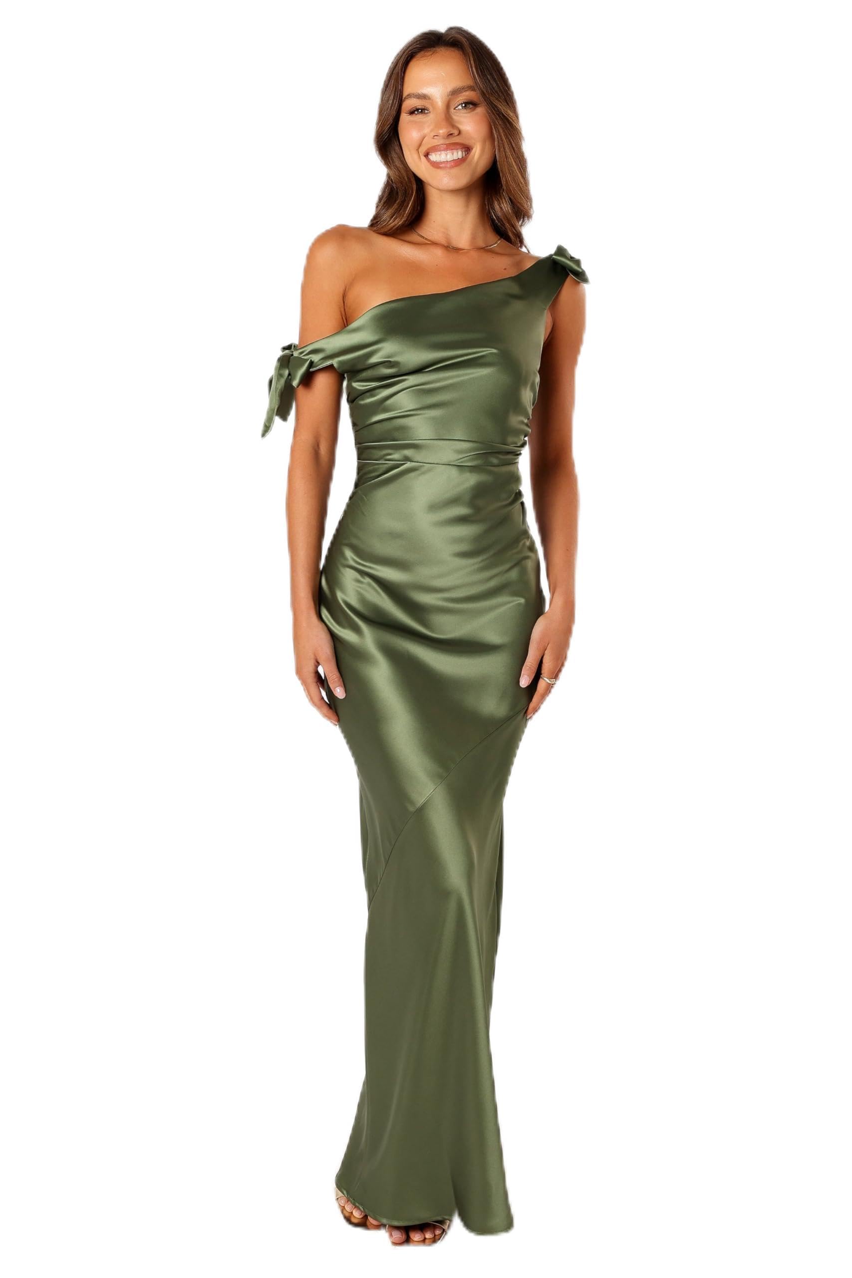 Petal & Pup Womens Selma Off Shoulder Maxi Dress, Olive, M