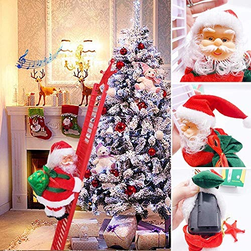 Electric Climbing Santa - Limited Edition, Climbing Santa Claus On Ladder with Lights, Novelties Christmas Creative Decoration Plush Electric Climbing Santa On Ladder, Christmas Tree Ornament Decors