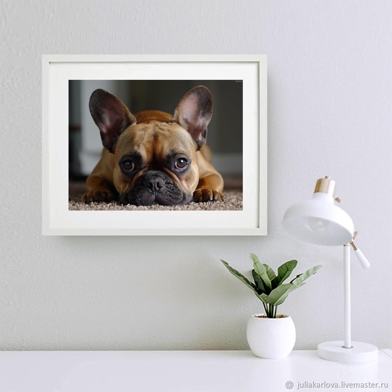 QAZWSX French Bulldog Resting on Carpet 5D Diamond Art Painting for Adults, Full Drill Round Diamond Paint by Number Kits for Beginners Gems Cross Stitch for Wall Decor 12x16inch