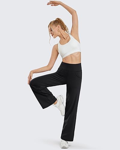 Miniatura 5 de Promover Pantalones de pierna ancha para mujer, de yoga con bolsillos, elásticos, holgados, informales, para descansar, talla petiteregularalta