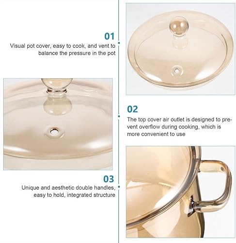 Miniatura 7 de Cacerola de vidrio con tapa, cacerola de vidrio con tapa, juego de utensilios de cocina para pasta, sopa, leche, alimentos, fideos instantáneos..