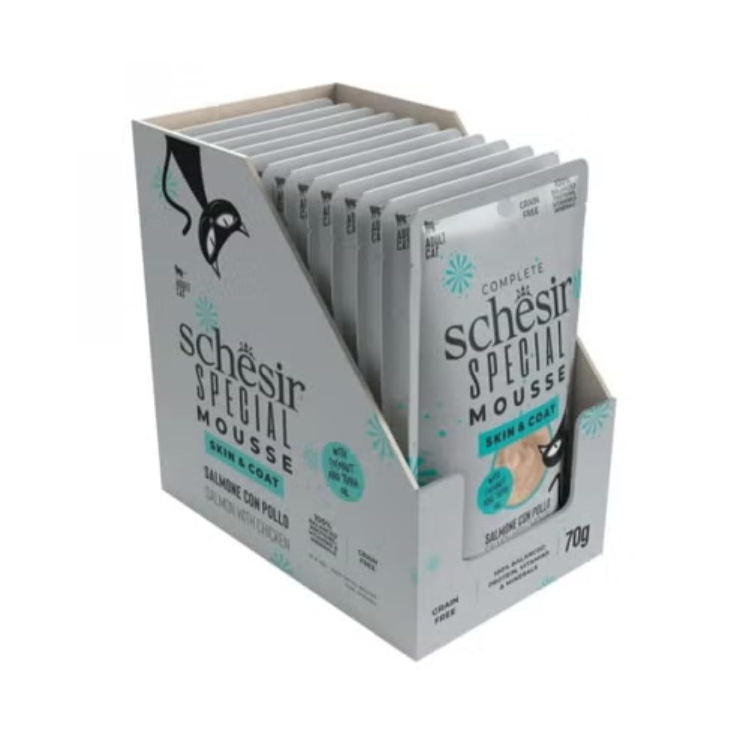 Schesir Special Skin & Coat, Complete Wet Cat Food (Envelopes 12 x 70 g)