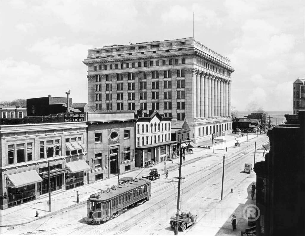 Restored Black & White Photo - Historic Milwaukee, Wisconsin - The Northwestern Mutual Building, c1920-14in x 11in
